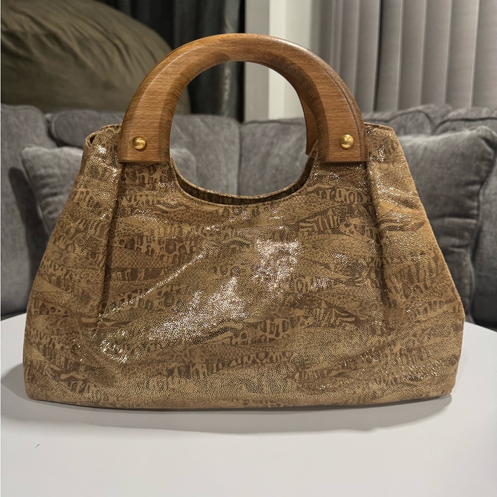 Stuart Weitzman Brown Satchel with Wooden Handles
